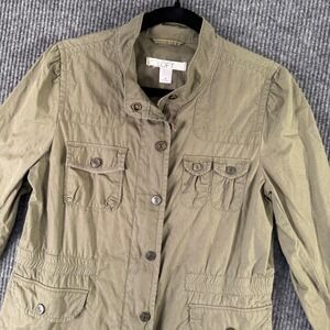 LOFT Womens M Olive Green Utility Jacket Military Safari Cargo Button Up‎ Chic